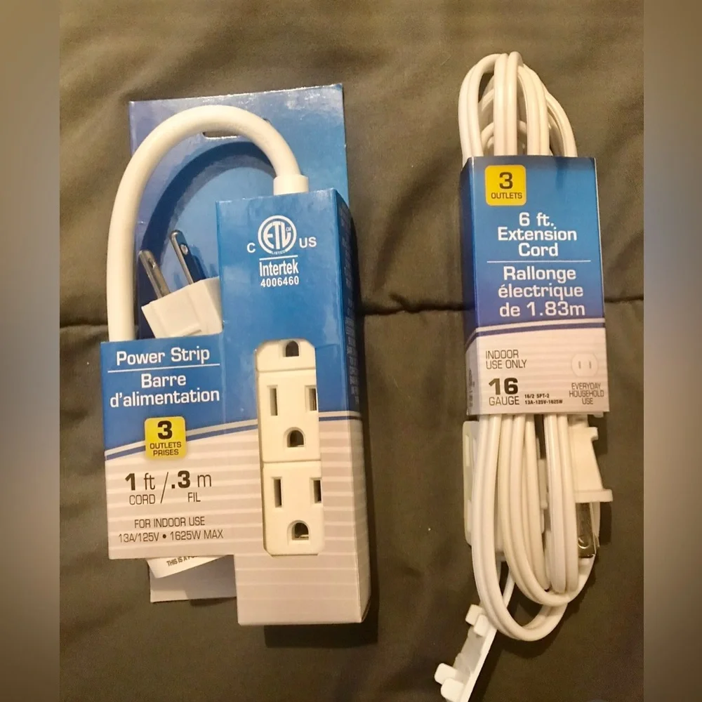 2 Pack - 1 Ft Power Strip /3 outlets + 6 Ft Extension Cord/3 outlets NWT - Picture 6 of 9